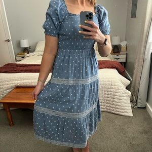 Old navy puff sleeve blue tiered midi dress